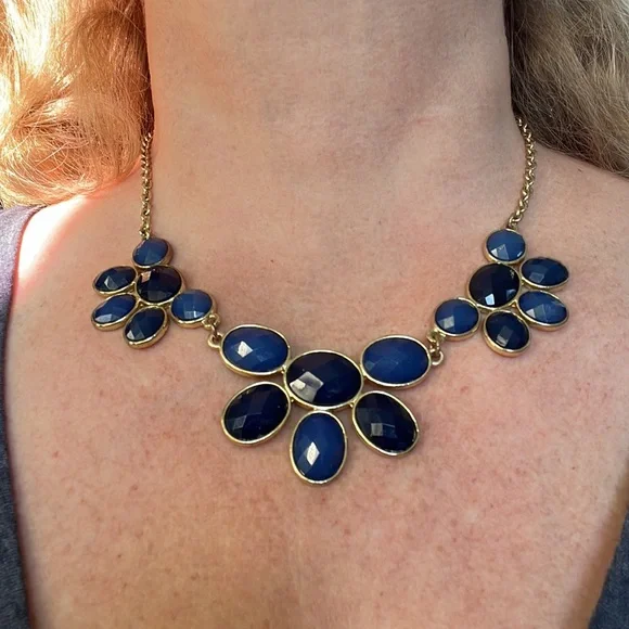 Charming Charlie statement necklace, 2-tones of blue jewels, gol… - Picture 6 of 6